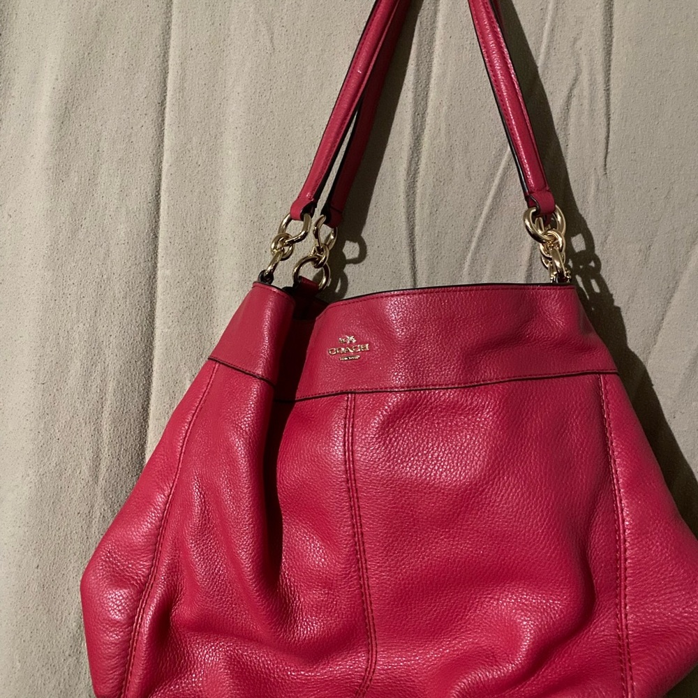Coach Raspberry Lexy Leather Shoulder Bag with Gold Accents. EUC.